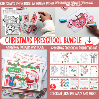 Preview of Christmas Busy Book Preschool Bundle, Christmas Preschool Curriculum