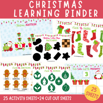Preview of Christmas Busy Book Preschool Learning Binder Christmas Centers Matching Games