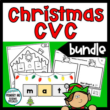 Preview of Christmas CVC BUNDLE | Worksheets and Digital | Holiday CVC Phonics