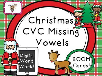 Preview of Christmas CVC Missing Vowels-- BOOM Cards