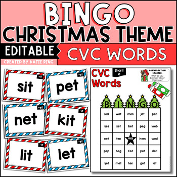 Preview of Christmas CVC Word BINGO Cards - No Prep Printable & Editable