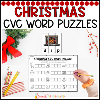 Preview of Christmas CVC Word Puzzles | Phonics Center Activity