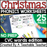 Christmas CVC Words Worksheets for Christmas Phonics Practice