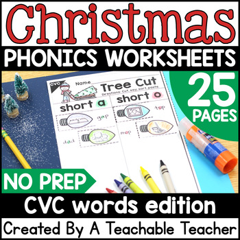 Preview of Christmas CVC Words Worksheets for Christmas Phonics Practice