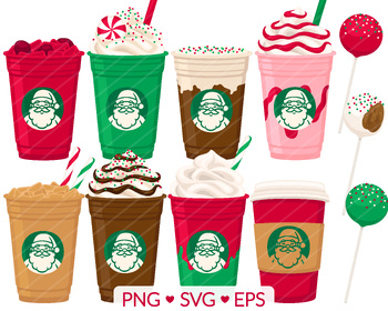 Preview of Christmas Cafe Coffee Clipart - SVG, PNG, EPS Images - Peppermint Mocha