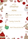 Christmas Cafe Menu Dramatic Play