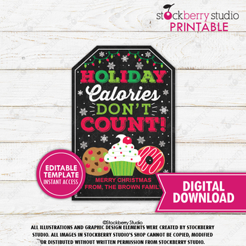 Holiday Calories Printable Christmas Treat Tags (Instant Download)