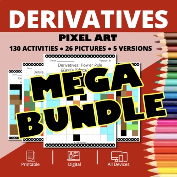 Preview of Christmas AP Calculus: Derivatives BUNDLE Pixel Art Activities
