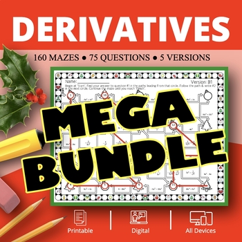 Preview of Christmas: Calculus Derivatives BUNDLE Maze Activity