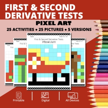 Preview of Christmas: Calculus First & Second Derivative Tests Pixel Art Activity