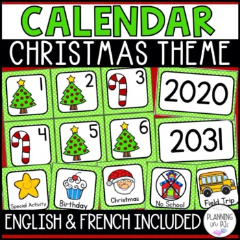 Preview of Christmas Calendar Numbers and Pieces for December | English and French