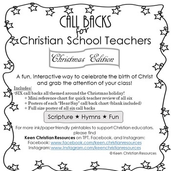 Preview of Christmas Call Backs for Christian School Teachers!