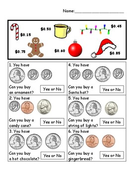 Preview of Christmas "Can you buy it?" Worksheet