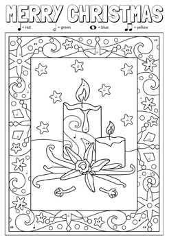 Preview of Christmas Candle Color by Number // Music Coloring Sheet // Music