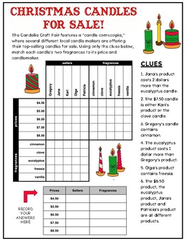 Preview of Christmas Candles for Sale! - Critical Thinking Logic Puzzle with Coloring Page