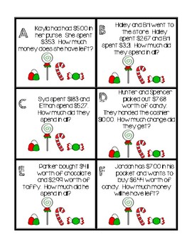 Christmas Candy Calculations - Solving Money Word Problems (Dollar ...