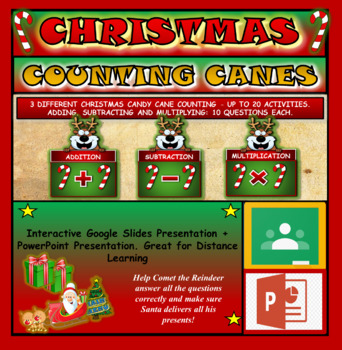 Preview of Christmas Candy Cane Counting - Up to 20: Google Slides, Distance Learning + PPT