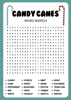 Christmas Candy Canes No Prep Word Search Worksheet Puzzle Holiday Activity