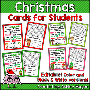 Preview of Christmas Cards for Students - Editable in color & black and white!