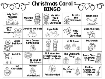 Christmas Carol BINGO (Secular) by Elementary Etudes | TpT