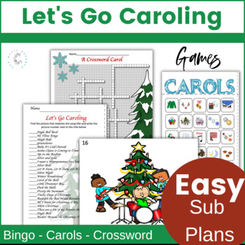 Preview of Christmas Carol Music Games -  December Song Activities - Music Bingo - Sub Plan