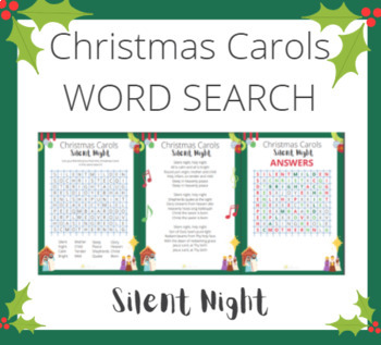 Preview of Christmas Carol Word Search SILENT NIGHT (with lyrics and answers)