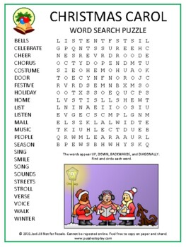 Preview of Christmas Carol Word Search Worksheet Puzzle Holiday Music Activity Game