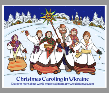 Preview of Christmas Caroling In Ukraine Mini-Poster And Coloring Page