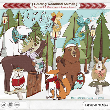 christmas forest animals clipart