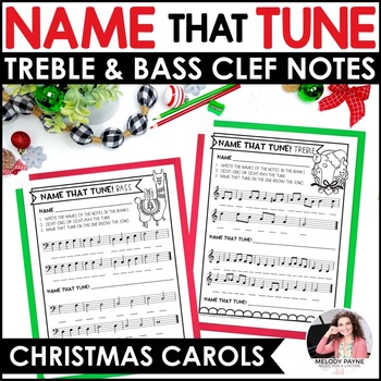 Preview of Name That Tune Christmas Music Worksheets in Treble and Bass - Christmas Carols