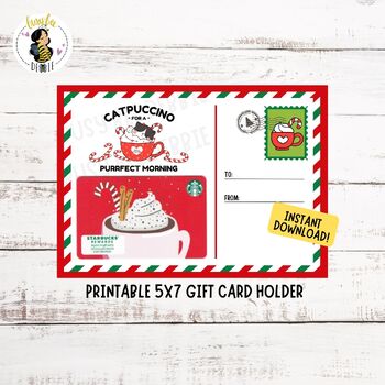 Preview of Christmas Cat Postcard | Printable Christmas Card | Holiday Appreciation Gift
