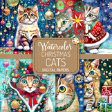 Christmas Cats - Transparent Watercolor Digital Paintings