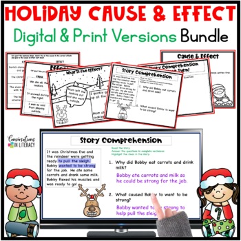 Preview of Christmas Cause & Effect Reading Comprehension Activities Digital & Print