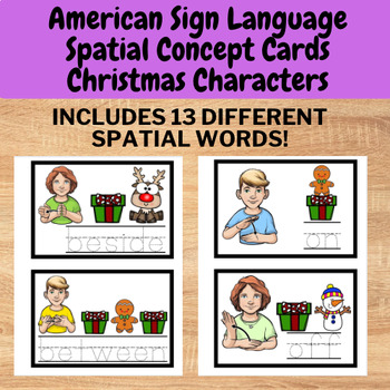 Preview of Christmas Character Spatial Concepts Preposition Worksheets - ASL Vocab Cards