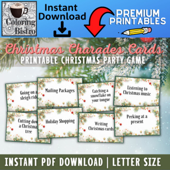 Christmas Charades Cards, Party Game, Stocking Stuffer Game, Printable 