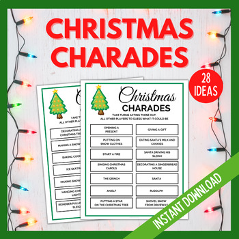 Christmas Charades, Christmas Party Classroom Charades Game Printable