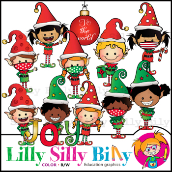 Christmas - Cheeky Elves - B/W & Color clipart illustration {Lilly ...