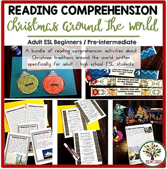 Preview of Christmas Reading Comprehension Around the World - ESL Activity Pack