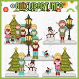 BUNDLED SET - Christmas Cheer Caroler Scenes Clip Art & Di