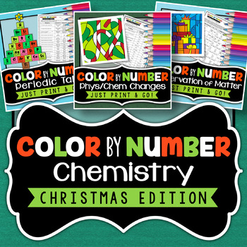 Preview of Christmas Chemistry Activities - Christmas Science Color by Number BUNDLE