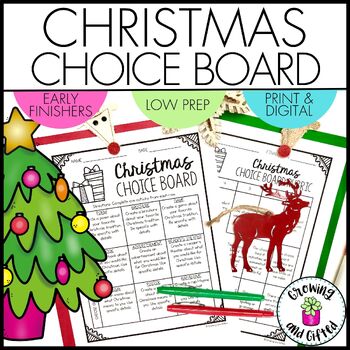 Preview of Christmas Choice Board Menu for Enrichment and Early Finishers in December