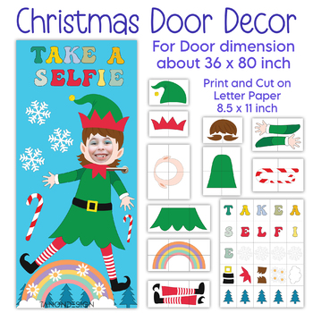 Preview of Christmas Classroom Door Decor, Elf Selfie door decor, Christmas Bulletin Board