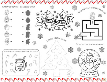 Preview of Christmas Classroom Party Activity Placemat for Kids, Holiday Coloring Placemat