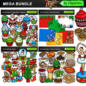 Preview of Christmas Clip Art Bundle Commercial use/ Backgrounds / Food / X-MAS toys
