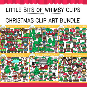 Preview of Christmas Santa, Elf, Reindeer, Kids Clip Art Bundle: Whimsy Clips Little Bits