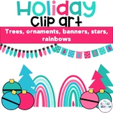 Christmas Clipart BOHO bright pink and teal