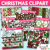 Christmas Clipart Bundle: Digital Paper, Santa Elf Snow Gl