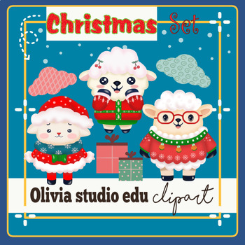 Preview of Christmas Clipart,Christmas Sheep Clipart,Christmas Clipart Sheep Cute Kawaii