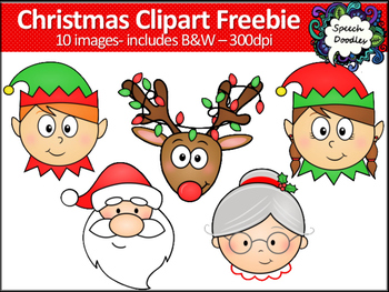 Preview of Christmas Clipart Freebie -10 images! Elf, Santa, Mrs Claus and Reindeer Clipart