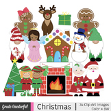 Christmas Clipart: Gnomes Elves Santa Reindeer Fireplace G